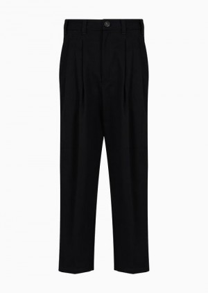 Black Emporio Armani Cotton Twill Trousers With Pleats | EA-SN58314