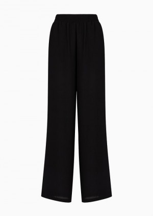 Black Emporio Armani CréPon Stretch-waist Pants | EA-SN56815