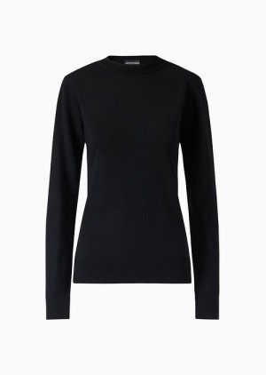 Black Emporio Armani Crew-neck Jumper In Pure Virgin Wool | EA-SN56694