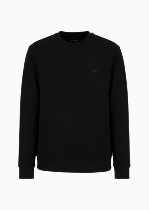 Black Emporio Armani Crew-neck Sweatshirt With Micro Logo Patch | EA-SN58543