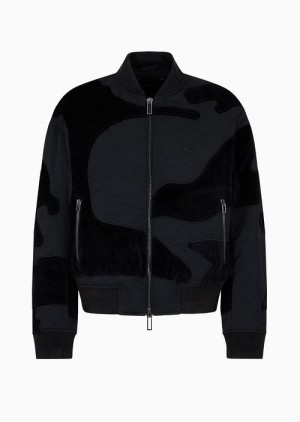 Black Emporio Armani Crinkle-nylon Water-repellent Blouson In Camouflage Velvet | EA-SN58173