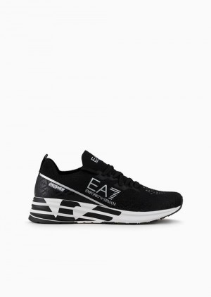 Black Emporio Armani Crusher Distance Knit Sneakers | EA7-SN60089