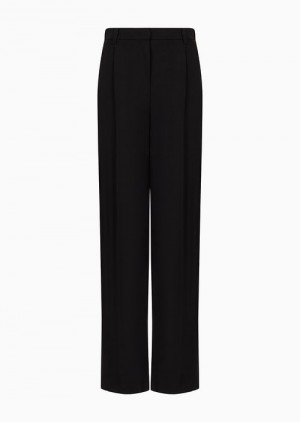 Black Emporio Armani Darted Trousers In Barathea Wool | EA-SN56865