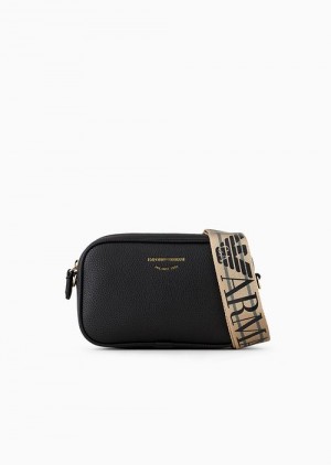 Black Emporio Armani Deer-print Camera Case With Shoulder Strap | EA-SN57358