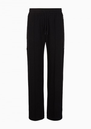 Black Emporio Armani Double Jersey Drawstring Trousers With Stitched Crease On The Leg | EA-SN58311