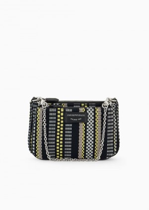 Black Emporio Armani Double Mini Shoulder Bag In Basketweave | EA-SN57408