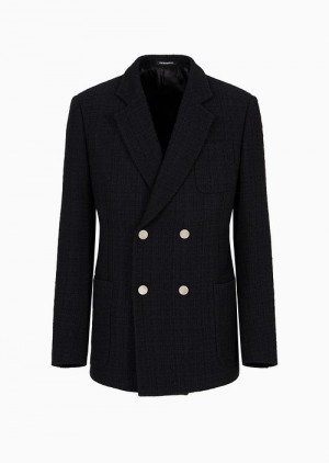 Black Emporio Armani Double-breasted Jacket In Bouclé Basket Weave | EA-SN57822