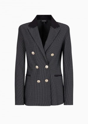 Black Emporio Armani Double-breasted Jacket In Jacquard Jersey With Gold Buttons | EA-SN56444