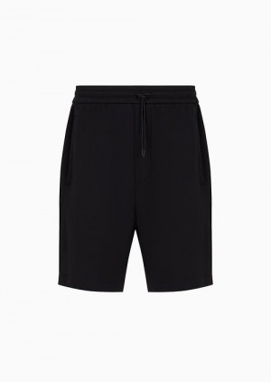 Black Emporio Armani Double-jersey Drawstring Bermuda Shorts With Logo Tape | EA-SN58399