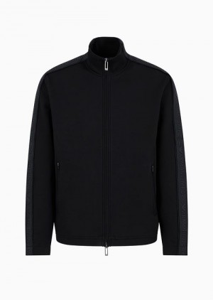 Black Emporio Armani Double-jersey Full-zip Sweatshirt With Logo Tape | EA-SN58573