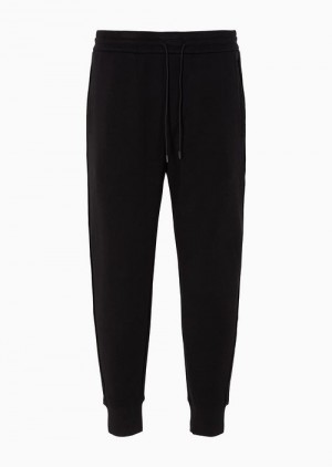 Black Emporio Armani Double-jersey Joggers With Rubberised Lettering Print Side Stripes | EA-SN58285