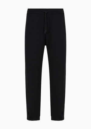 Black Emporio Armani Double-jersey Joggers With Drawstring And Logo Tape | EA-SN58400