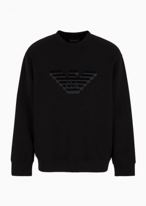 Black Emporio Armani Double-jersey Sweatshirt With Flocked Logo Print | EA-SN58488