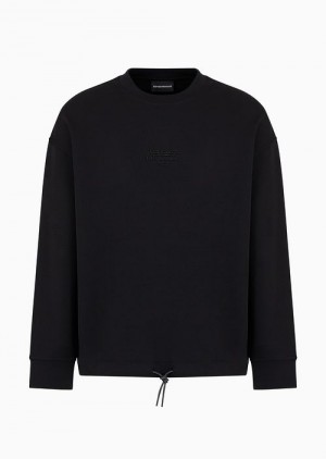 Black Emporio Armani Double-jersey Sweatshirt With Matching, Embossed Embroidered Micro Logo | EA-SN58565