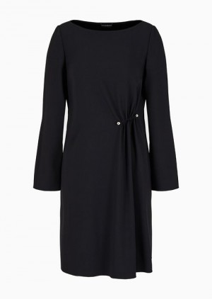 Black Emporio Armani Draped Envers Satin Tunic Dress With Piercing-style Closure | EA-SN56550