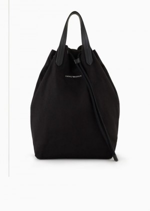 Black Emporio Armani Drawstring Canvas Sack Bag With Shoulder Strap | EA-SN59063