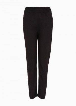 Black Emporio Armani Elasticated-waist Trousers In A Milano-stitch Fabric With A Travel Essentials Patch | EA-SN56812