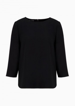 Black Emporio Armani Envers-satin Blouse With 3/4 Sleeves | EA-SN56961