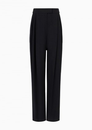 Black Emporio Armani Envers-satin Palazzo Trousers With Darts | EA-SN56878