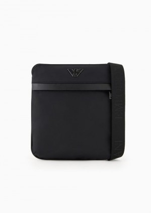 Black Emporio Armani Flat Asv Crossbody Bag In Recycled Nylon | EA-SN59078