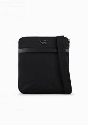 Black Emporio Armani Flat, Recycled-nylon Shoulder Bag | EA-SN59069