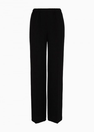 Black Emporio Armani Frisottino Palazzo Trousers With Elasticated Waist | EA-SN56814