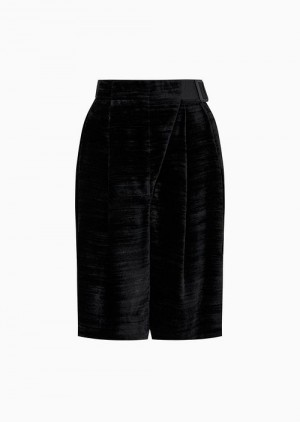 Black Emporio Armani Froissé Velvet Board Shorts With Grosgrain Strap | EA-SN56800