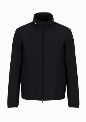 Black Emporio Armani Full-zip Nylon Blouson With Stowaway Hood | EA-SN58256