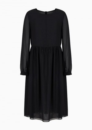 Black Emporio Armani Georgette Dress With Buttons At The Back | EA-SN56517