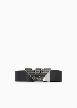 Black Emporio Armani Gift Box With Reversible Belt In Saffiano Leather And Interchangeable Buckle | EA-SN59153