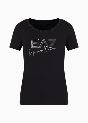 Black Emporio Armani Graphic Series Organic-cotton Blend Crew-neck T-shirt | EA7-SN59644