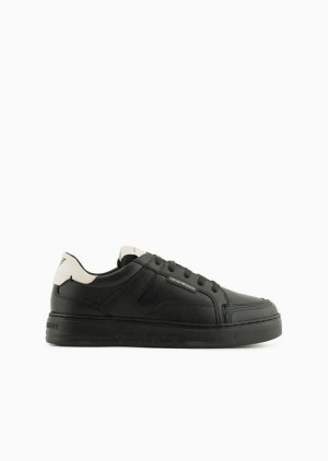 Black Emporio Armani Hammered-leather Sneakers | EA-SN58970