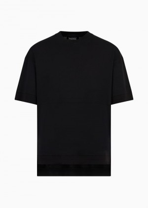 Black Emporio Armani Heavyweight Jersey Comfort-fit T-shirt With Colour-block Details | EA-SN58605