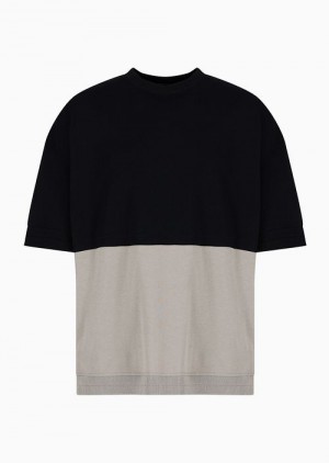 Black Emporio Armani Heavyweight Jersey Comfort-fit T-shirt With Colour-block Details | EA-SN58663