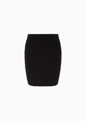 Black Emporio Armani Honeycomb-motif Quilted Fabric Mini Skirt | EA-SN56897