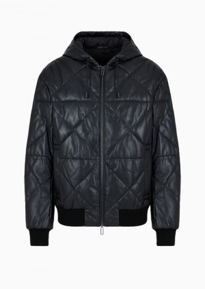 Black Emporio Armani Hooded Blouson In Quilted, Glove-quality Lambskin Nappa Leather | EA-SN58191