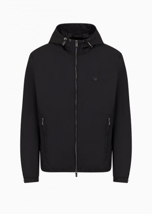 Black Emporio Armani Hooded, Water-repellent Nylon Blouson With Logo Patch | EA-SN58241