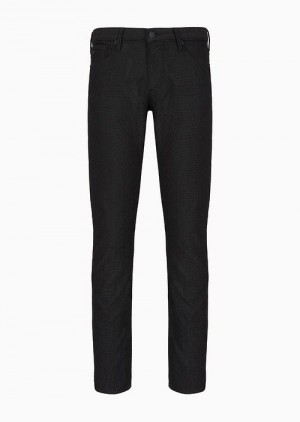 Black Emporio Armani J06 Slim-fit, Cotton-blend Trousers With Micro-armure Polka Dots | EA-SN58004