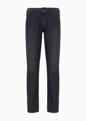 Black Emporio Armani J06 Worn-effect Wash, Slim-fit, 8 Oz Denim Jeans | EA-SN58006