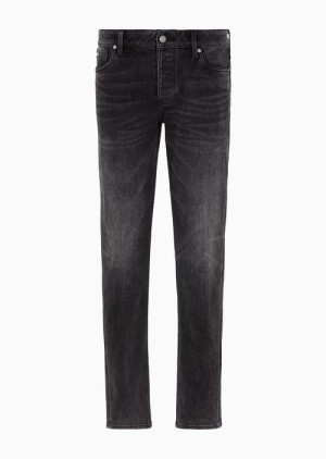 Black Emporio Armani J16 Slim-fit, Washed Denim Jeans | EA-SN57938