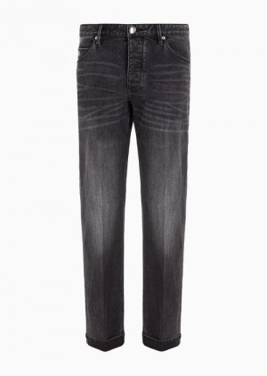 Black Emporio Armani J69 Denim Lab Loose-fit Vintage-effect Selvedge Denim Jeans | EA-SN57951