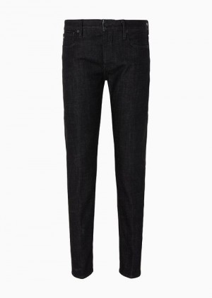 Black Emporio Armani J75 Slim-fit Jeans In Marble-wash, Jersey Fleece-feel Stretch Denim | EA-SN57988