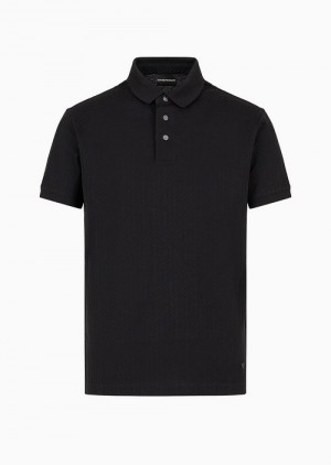 Black Emporio Armani Jacquard-jersey Polo Shirt With Op-art Motif | EA-SN58469