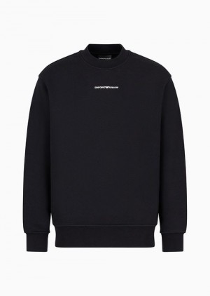 Black Emporio Armani Jersey Sweatshirt With Diagonal Weave And Logo Embroidery | EA-SN58563