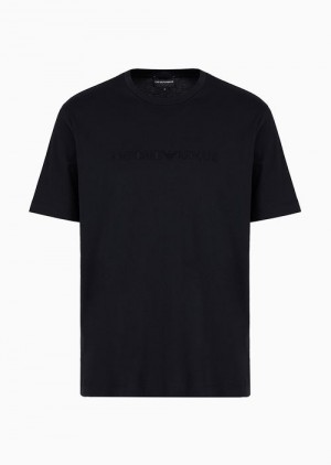 Black Emporio Armani Jersey T-shirt With Embossed Dome-effect Logo Embroidery | EA-SN58659