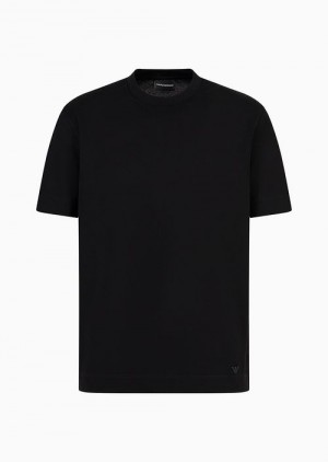 Black Emporio Armani Jersey T-shirt With All-over Jacquard Motif | EA-SN58728