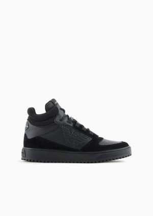 Black Emporio Armani Leather And Suede High-top Sneakers | EA-SN58921