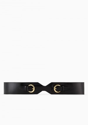 Black Emporio Armani Leather Belt With Double Buckle | EA-SN59114