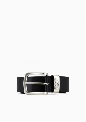 Black Emporio Armani Leather Belt With Logo Buckle | EA-SN59146