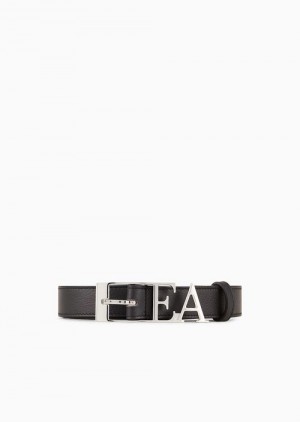 Black Emporio Armani Leather Belt With Moulded Ea Buckle | EA-SN57444